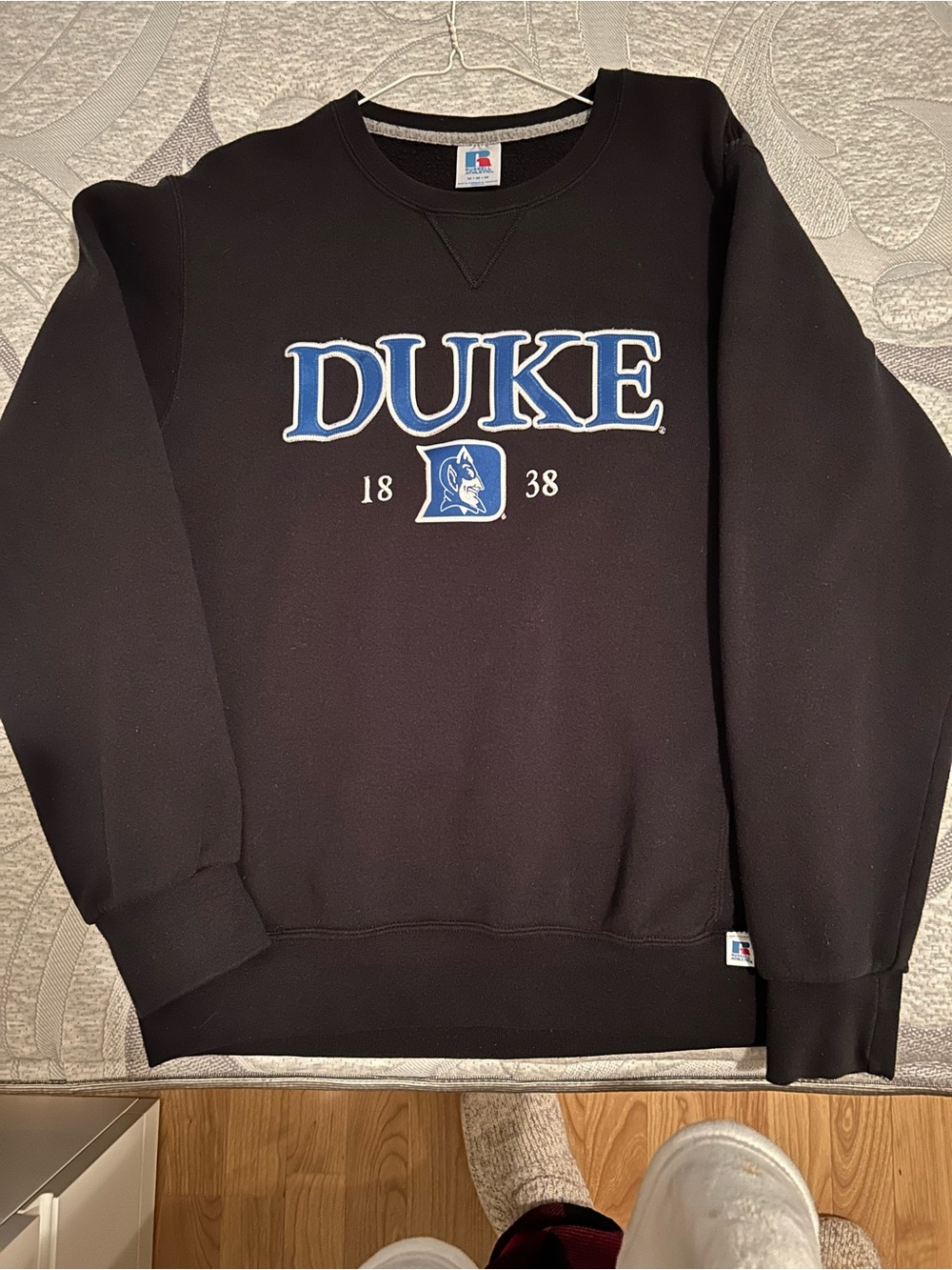 Russell Athletic Black Crewneck with Blue & White DUKE Logo - Picture 1 of 2